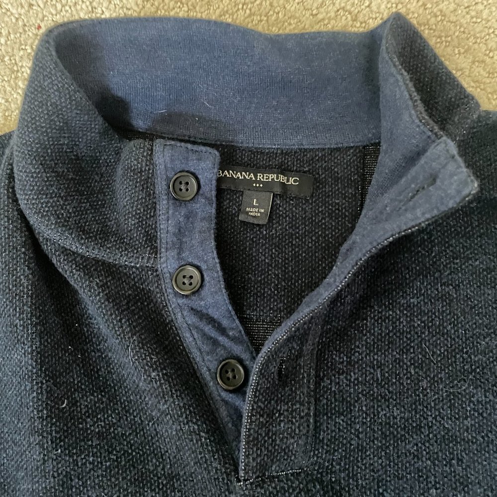 Banana Republic Pullover Button Mock - Men's Large Navy Blue